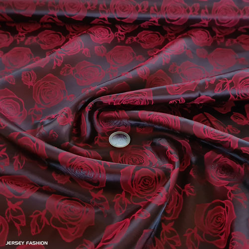 Jacquard lining fabric "Rose" red - black