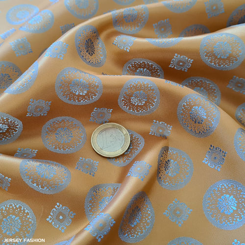 Jacquard lining fabric "Cetona" gold - cyan blue