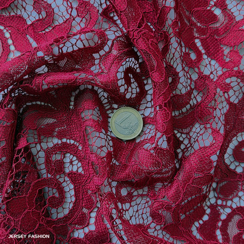 Tissu dentelle tissé "Claribel" rouge chaud - A La Ville Couture | Coupon 233cm