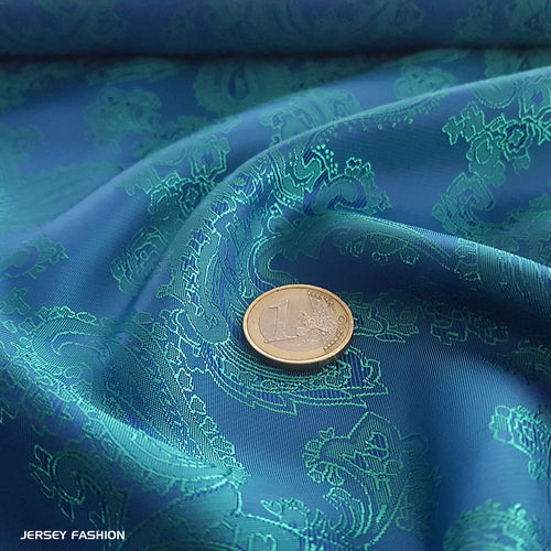 Taffeta jacquard (lining) paisley blue - green | Remnant piece 79cm